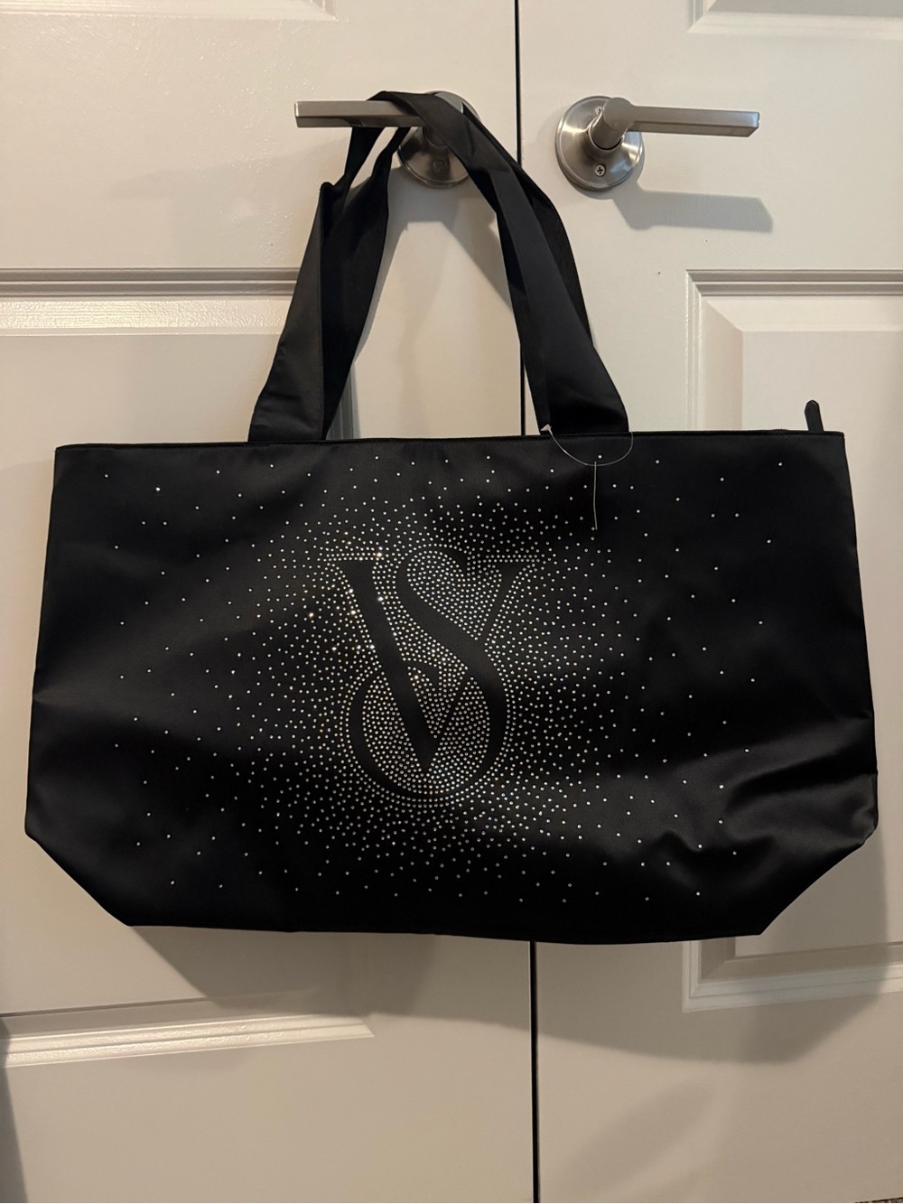 NWT Victoria's Secret Black Logo Crystal Tote Bag